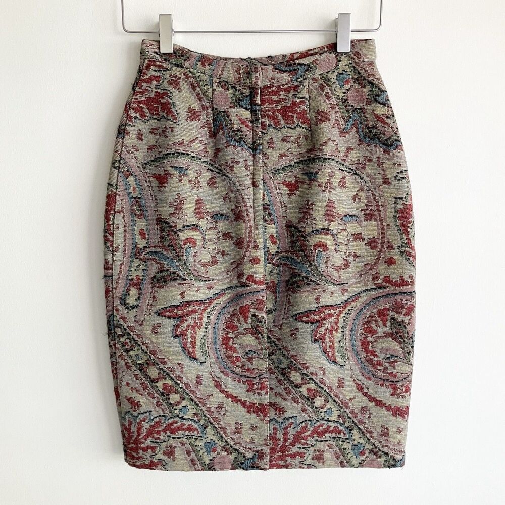 VTG Christine Albers Size XXS 00 Tapestry Pencil Skirt Paisley Lined 80s 90s USA - Picture 4 of 8